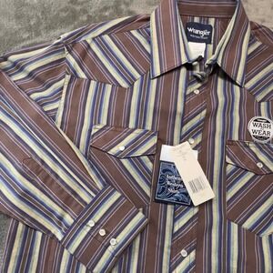 Wrangler Western Shirt Striped Authentic Cowboy Rodeo Long Sleeve 16x34‎